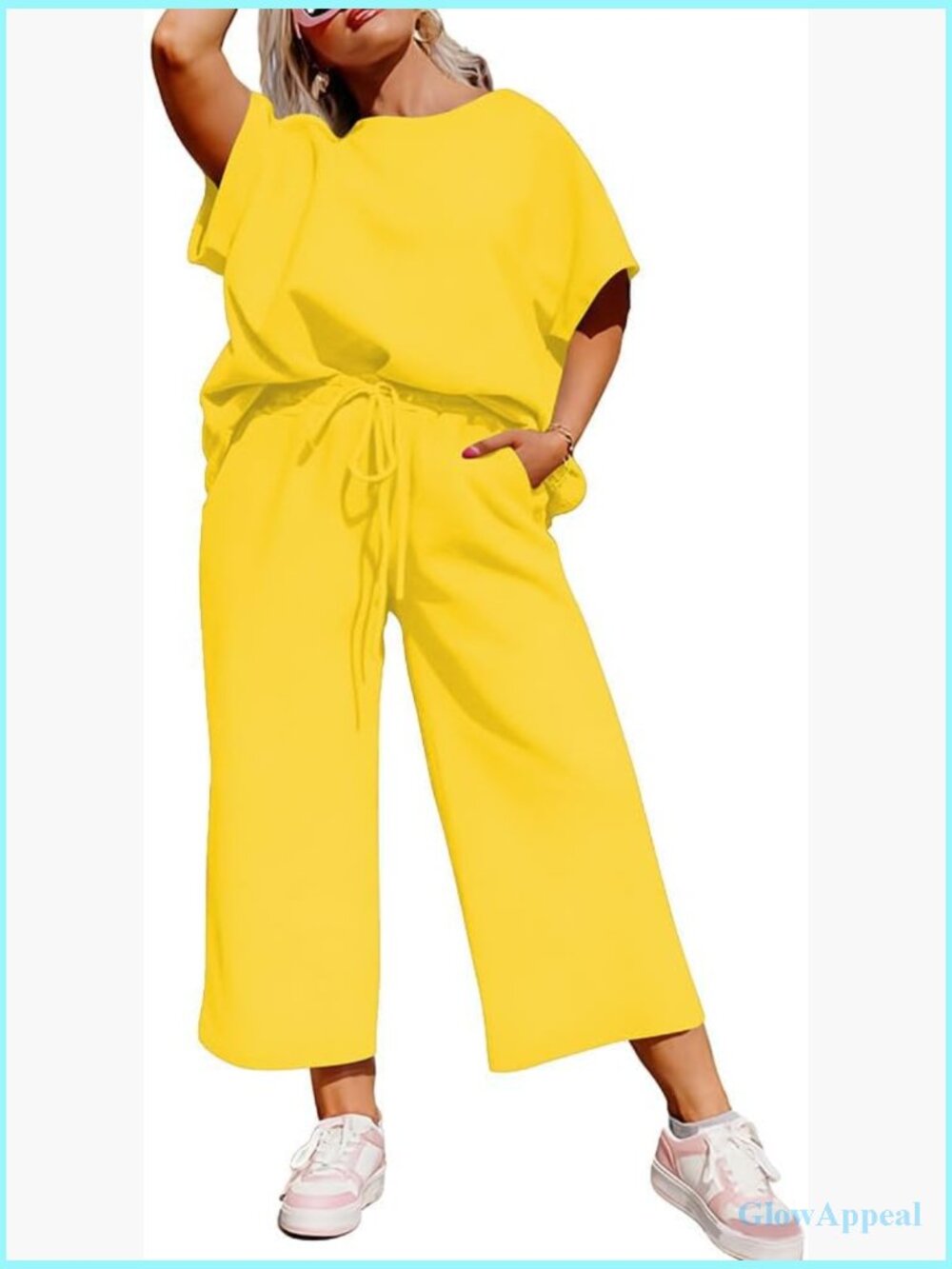 Plus Size 2 Piece Lounge Set Baggy Wide Leg Crop Pants Short Sleeve Top